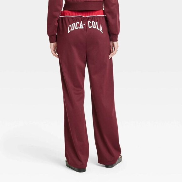 Coca-Cola Track Pants Ladies Medium Drawstring Wide Leg Burgundy Red White - Picture 2 of 8